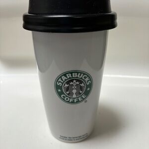 2009 Starbucks Coffee Old Logo Double Wall Ceramic Travel Cup Tumbler Mug 12 oz